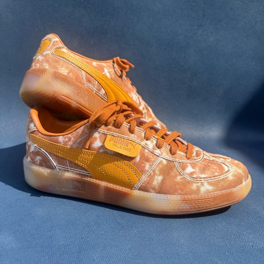 PUMA women’s Orange Tie-Dye Palermo Sneakers size 9.5 color ginger tea